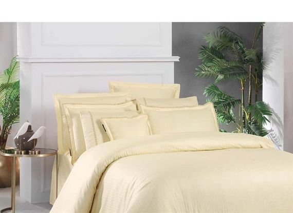 Комплект постільної білизни для двоспального ліжка Sarev Exclusive, жакардова смуга, жовтий