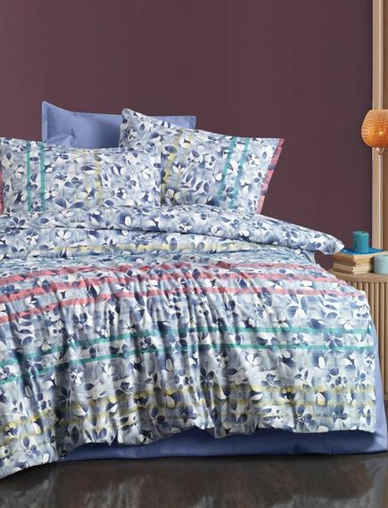 Комплект постельного белья Bazaar Flodya с двуспальным пододеяльником, 100% хлопок, синий цвет