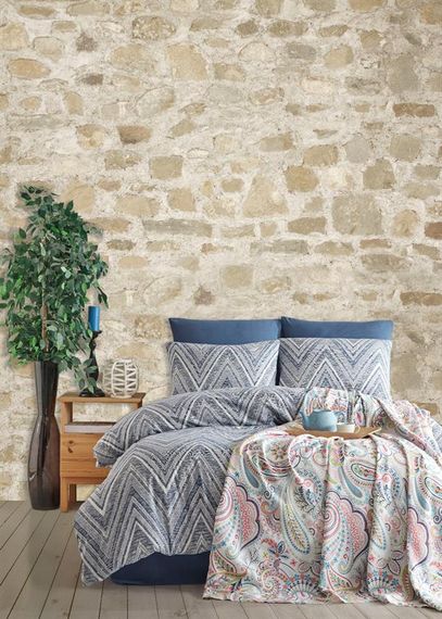 Good Night Istanbul Double Duvet Cover Pique Set Elysee Navy Blue