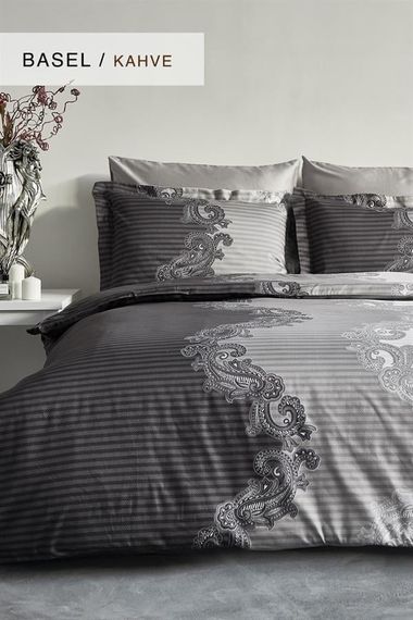 İyi Geceler İstanbul Pamuk Saten Çift Kişilik Nevresim Takımı Basell Kahve - fotoğraf 1