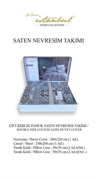 Комплект постільної білизни "İyi Geceler İstanbul" з бавовняного сатину для двоспального ліжка Kylie, колір блакитний - фото 2