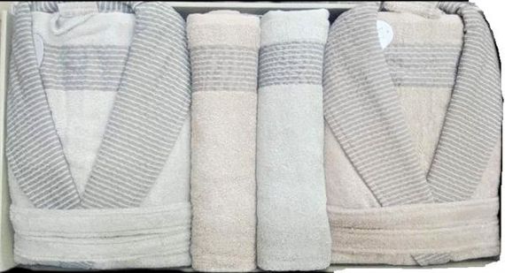 طقم روب حمام عائلي من الخيزران من بوبيلا 6 قطع باللون البيج الوردي السماوي