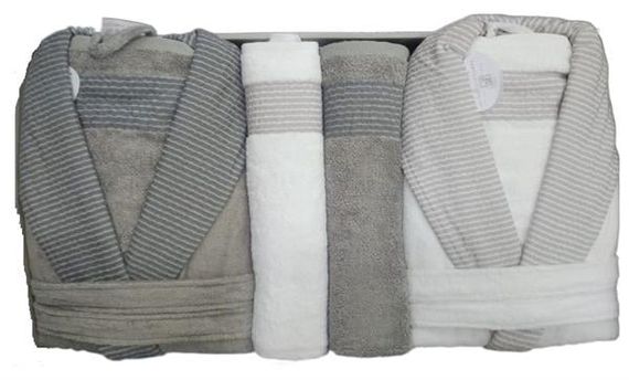 Комплект банних халатів Pupilla Bambu 6 предметів Heaven кремово-коричневий, включає халати та рушники з бамбука для максимального комфорту