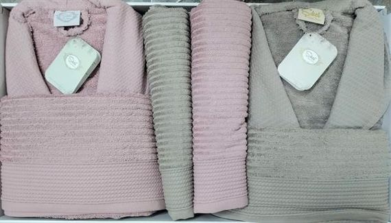 Комплект банних халатів Şıkel з 2 халатами, 2 рушниками 70*140 см та 2 рушниками 50*90 см, виготовлений з м'якої бавовни