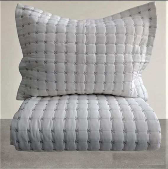 Кремово-сіра односпальна покривка з вишивкою "Star"