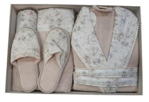 Набір халатів Pupilla для чоловіків Bernini Пудровий XL з рушником і тапочками, 100% бавовна, ідеальний комфорт і висока поглинальність