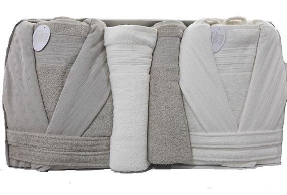 Pupilla 6 Parça Aile Bornoz Seti Cotton Diora Ekru-Bej