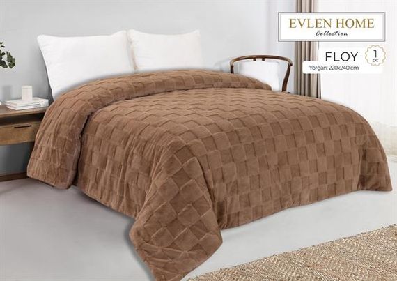 Evren Çift Kişilik Kürk Yorgan Floy Kahve