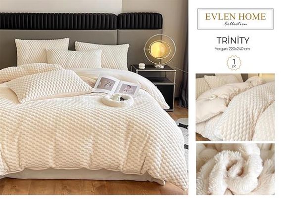 Evren Çift Kişilik Kürk Yorgan Trinity Krem