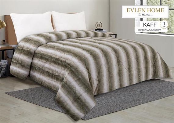 Evren Çift Kişilik Kürk Yorgan Kaff Haki