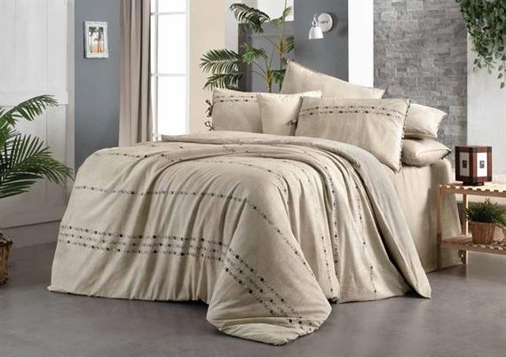 Комплект постільної білизни Sarev Percale подвійного розміру Tanya бежевий, 100% бавовна, гарантована стійкість до зникнення кольору та усадки