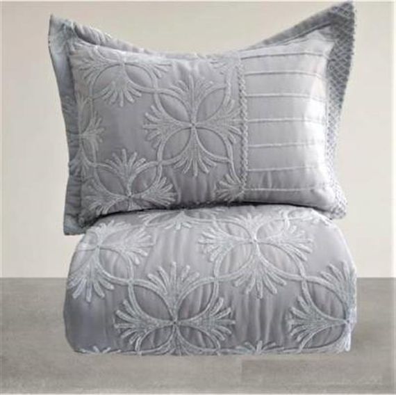 Zen Ivy Embroidered Double Bedspread Gray