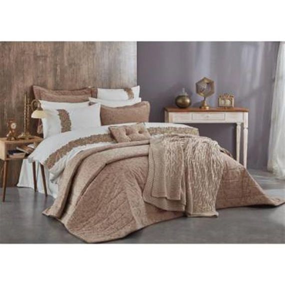 Набор постельного белья Nazik Home Pedra Bej 11 предметов, изысканные геометрические узоры, высококачественные материалы, доступны для подарка или хранения