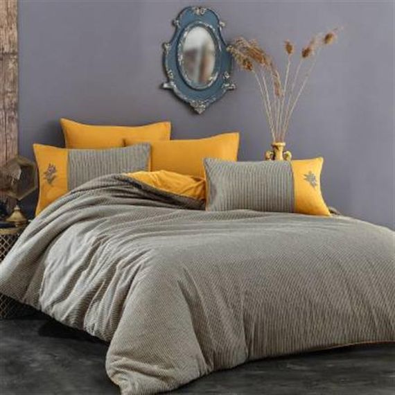 Nazik Home Cotton Satin Double Duvet Cover Set Loris Mustard