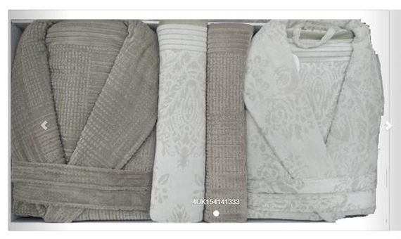 طقم روب حمام مخملي عائلي من بوبيلا، 6 قطع، بنفسجي فاتح وبيج-بني