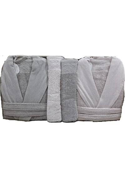 Комплект банних халатів Pupilla з 6 частин (бамбук, елегантний, пудровий сірий), 2 халати, 2 полотенця 90x150, 2 рушники 50x90, високий комфорт