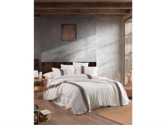 مجموعة أغطية سرير مزدوجة من القطن العضوي شيكل ريفا أبيض 100% قطن عضوي مع غطاء لحاف 200*220 سم وشراشف 240*260 سم وغطائين وسادة 50*70 سم