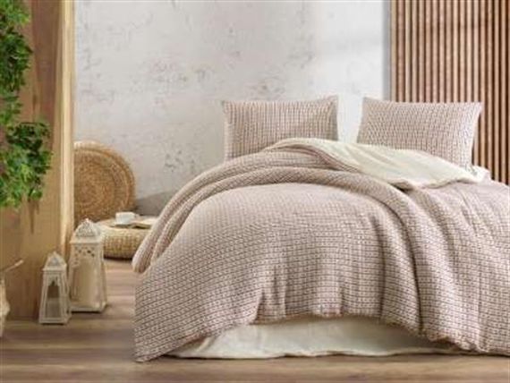 طقم لحاف عضوي مزدوج من شikel بلون بورجوندي يتكون من لحاف 200*220 سم، ملاءة سرير 240*260 سم، وغطاءين وسادة 50*70 سم