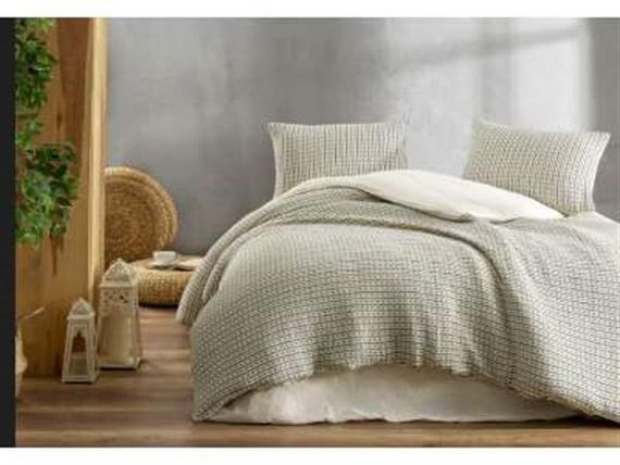 طقم مفارش سرير مزدوجة من القطن العضوي شيل لاوديكا بالأخضر 100% قطن عضوي مع ملاءة و2 غطاء وسادة