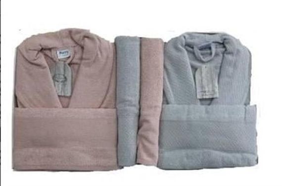 Комплект банних халатів Şıkel Aile, 6 предметів, 2 халати, 2 великих рушники, 2 малих рушники, з бавовни, м'які та поглинальні