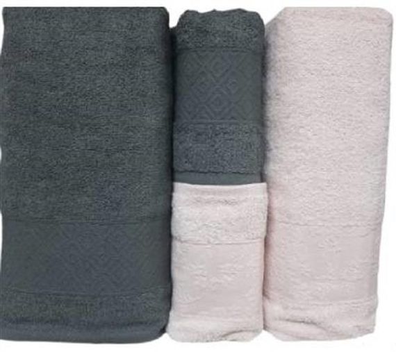 Комплектація рушників Alvin Belinda з бавовни, 4 предмети, персиковий та сірий, м'які та поглинаючі, з коробкою