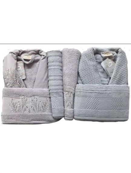 Şıkel Aile Bornoz Seti Penye Miranda Lila-Koyu Gri