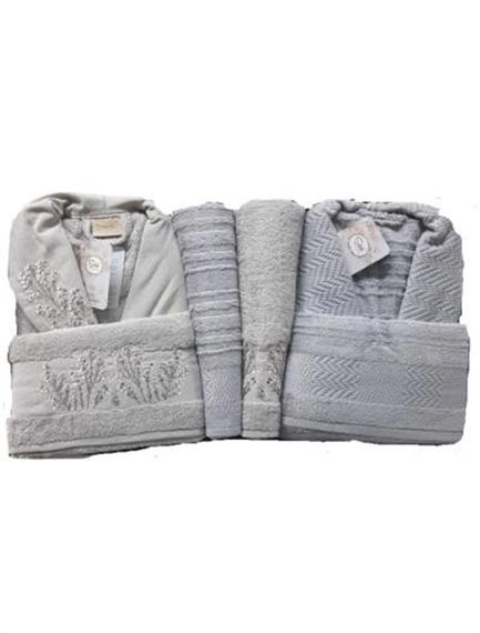 Набір купальників Şıkel Aile з сіро-темно-сірого бавовняного фланелі, 6 предметів, включаючи 2 халати, 2 банні та 2 рукомийники