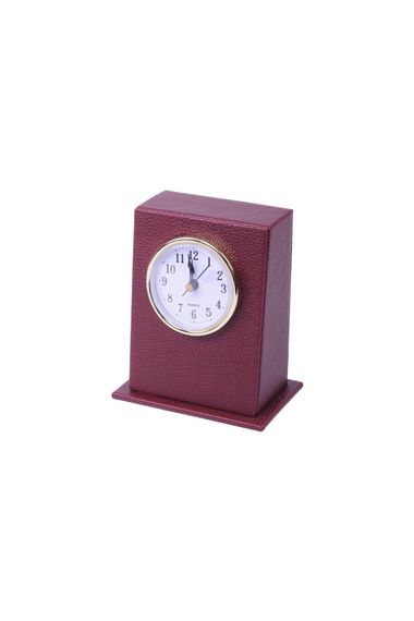 Leather Table Top Clock Claret Red