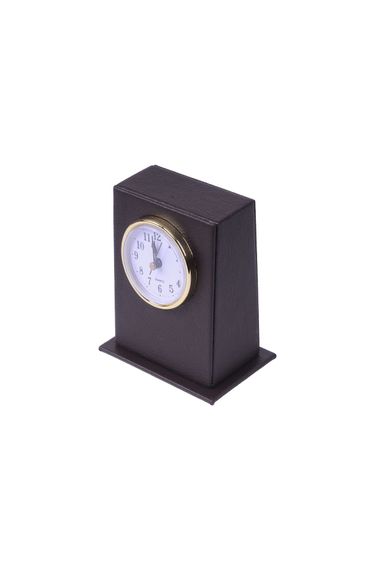 Leather Table Top Clock Brown