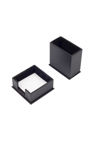 Leather 2 Piece Desktop Set Black Pen Holder and Notepad