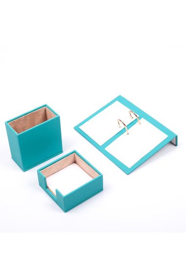 Leather 3 Piece Desktop Set Turquoise - Calendar Holder, Pen Holder and Note Holder