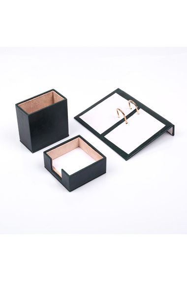 Leather 3 Piece Desktop Set Green - Calendar Holder, Pen Holder and Note Holder