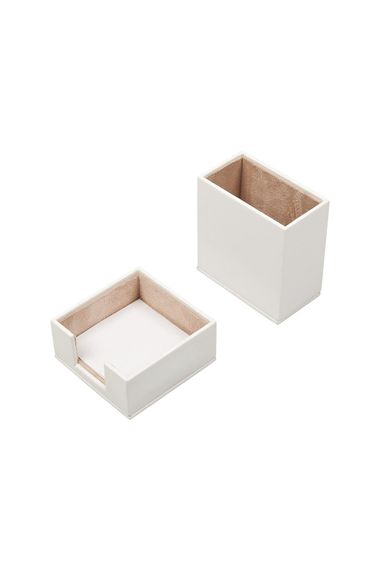 Leather 2 Piece Desktop Set White Pen Holder and Notepad