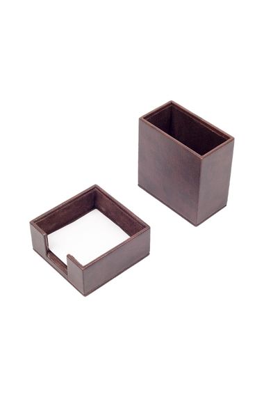 Leather 2 Piece Desktop Set Coffee Pen Holder and Notepad