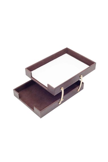 Double Foldable Leather Document Rack Brown