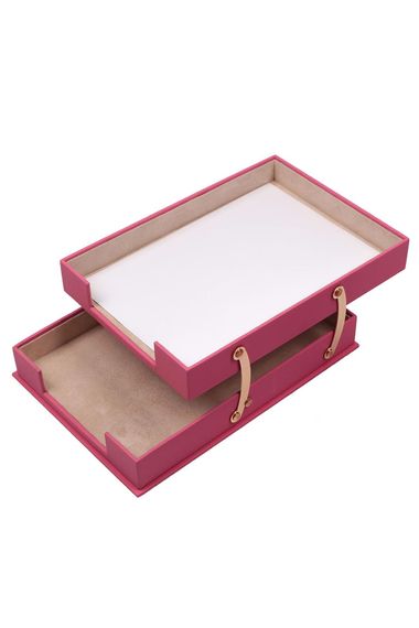 Double Foldable Leather Document Rack Pink