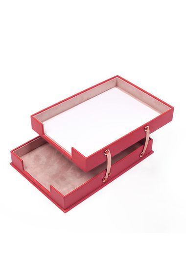 Double Foldable Leather Document Rack Red