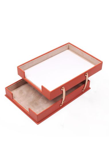 Double Foldable Leather Document Rack Orange