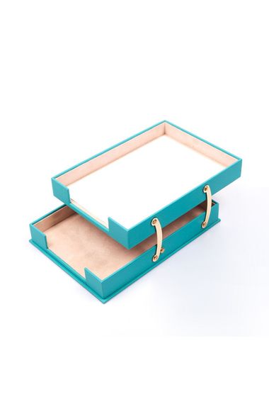 Double Foldable Leather Document Rack Turquoise