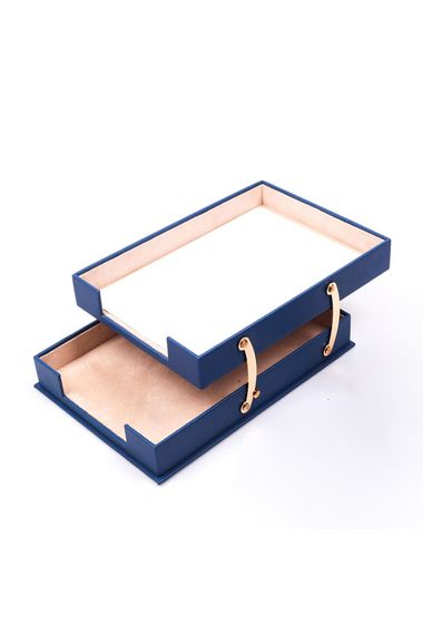 Double Foldable Leather Document Shelf Blue