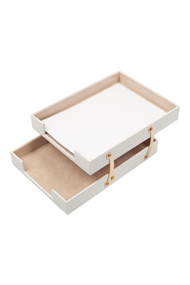 Double Foldable Leather Document Rack White