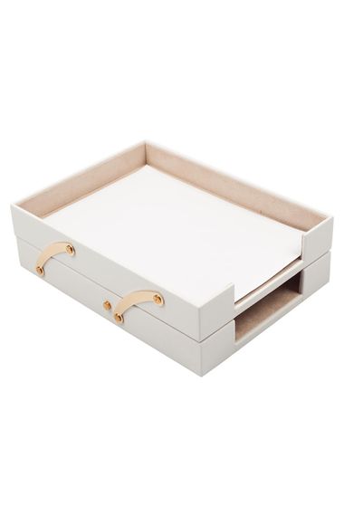 Double Foldable Leather Document Rack White