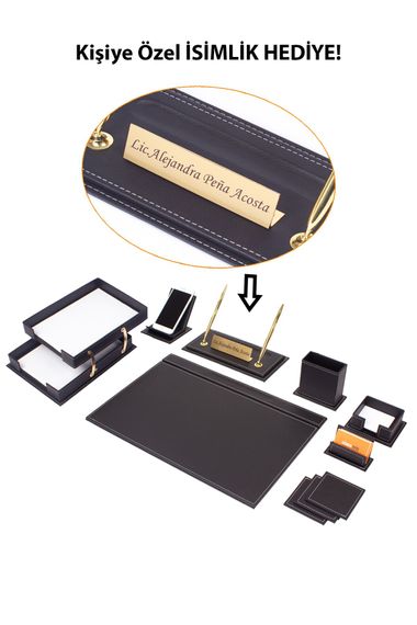 Campaign product Vega Desktop Set Black 11 Piece with Double Document Shelves - Name Tag Gift - photo 2