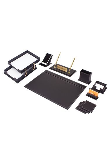 Campaign product Vega Desktop Set Black 11 Piece with Double Document Shelves - Name Tag Gift - photo 1