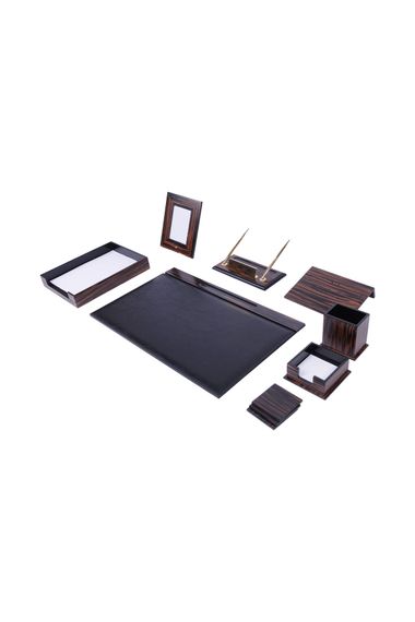 Wooden Desk Pad Set Zebrano Black with 10 Piece Name Tag Gift