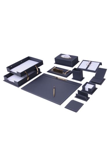 طقم مكتب فيجا رمادي 14 قطعة مع أرفف مزدوجة للمستندات - هدية بطاقة الاسم - صورة 1