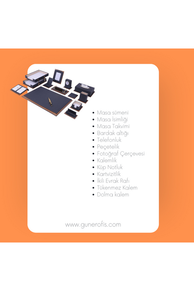 Star Premium Leather Desk Set Gray 14 Piece Double Document Shelf With Name Tag Gift - photo 3