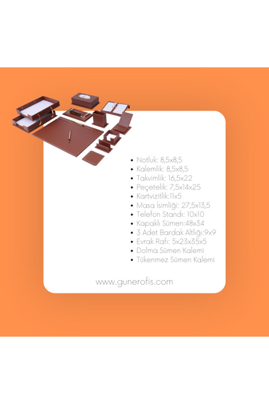 طقم سطح المكتب فيجا 14 قطعة باللون البني مع أرفف مزدوجة للمستندات - هدية ببطاقة الاسم - صورة 3