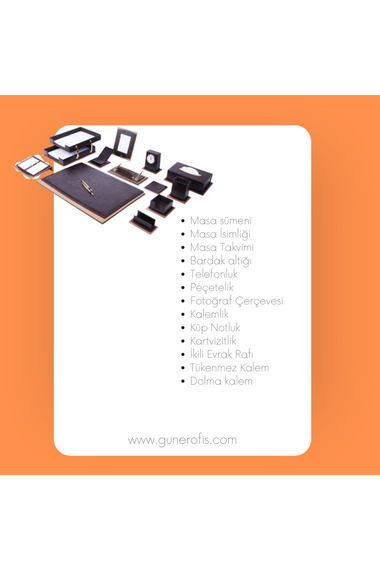 Преміум шкіряний настільний комплект Star, кавовий, 14 предметів, двостороння підставка для документів, подарунок у комплекті - фото 2