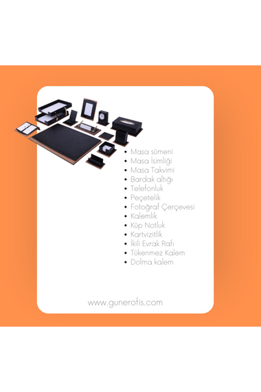 Сверхлюксова чорна шкіряна канцелярська комплектація Star Premium, 14 предметів, з двома поличками для документів та ім'я-дарунком - фото 2